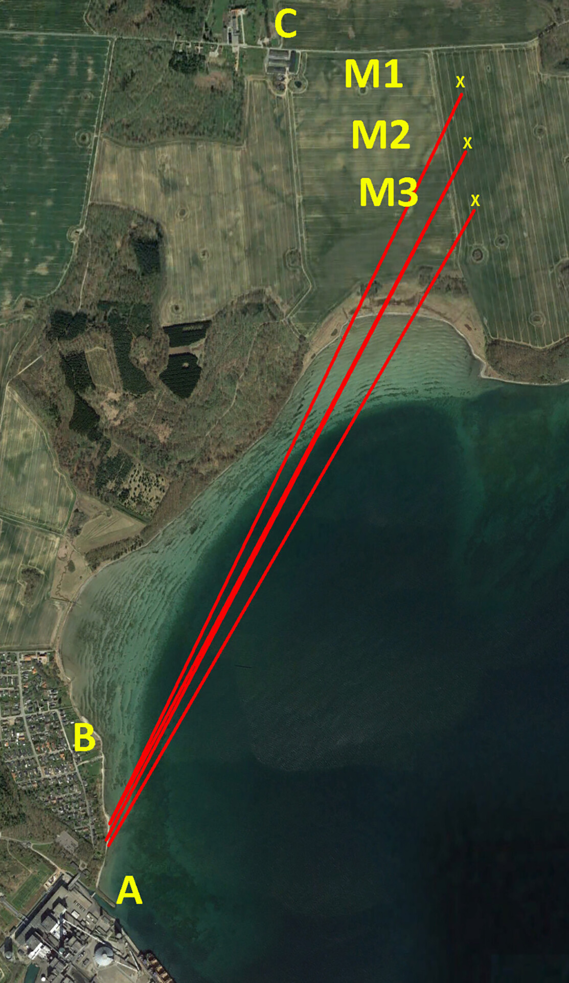 Kort: Sigtelinjer Studstrup-Vosnæs