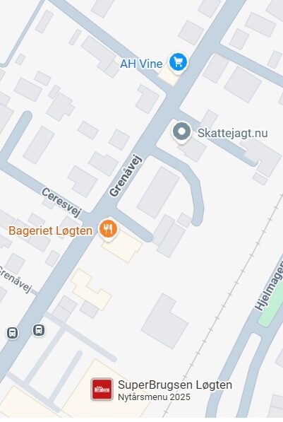 Kort over området med Ceresvej lige overfor bageren i Løgten